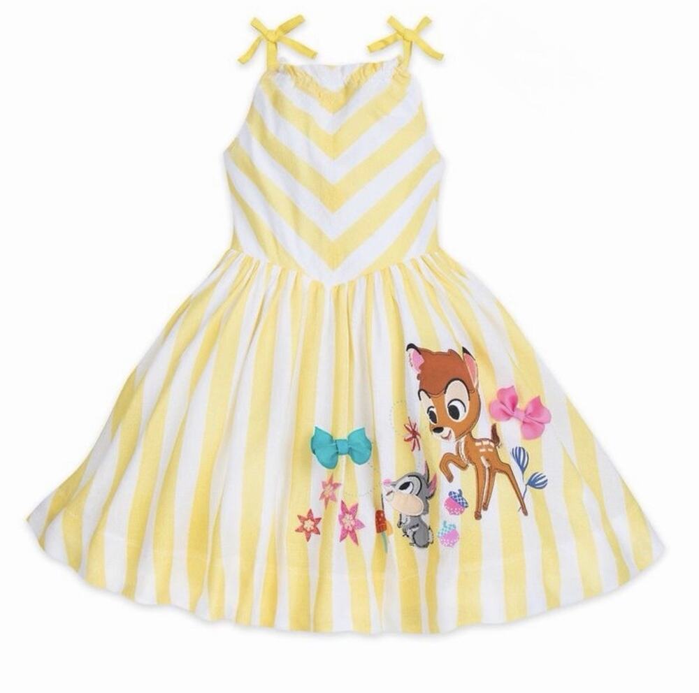Disney Bambi Thumper Striped Sundress Girls 2t Yellow White Knee Length whimsy